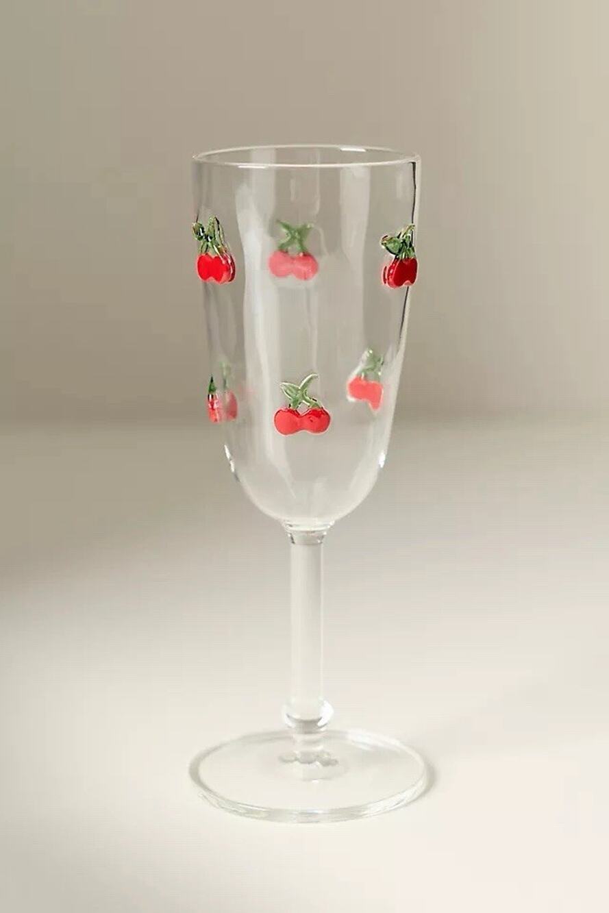 Anthropologie Icon Flute Glass Cherry Single Glass
